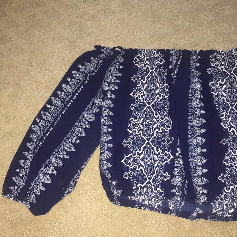 Blue off the shoulder crop top